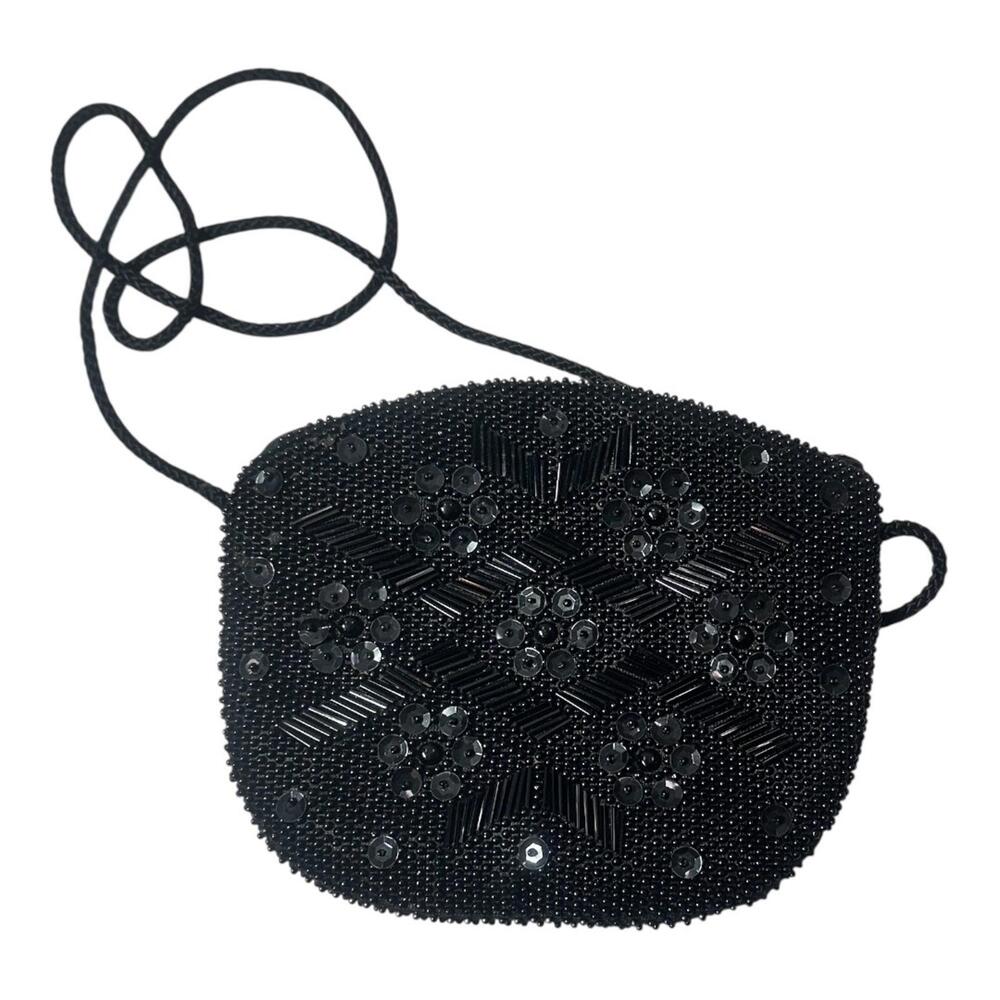 Rare Vintage Loredana‎ Small Beaded & Sequins  Shoulder Bag in Black - Picture 5 of 12